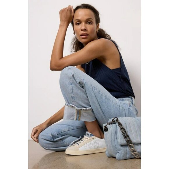 Evereve Sarina Navy Blue Ribbed Tank Round Neck Sleeveless Top Capsule Wardrobe - Picture 7 of 8